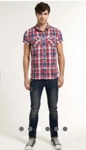 SUPERDRY The Wash Basket Shirt Red Cotton Check Shirt Size M NEW - Picture 1 of 12