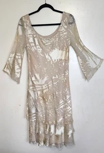 Capri Mon Cheri Silk Dress Sz 10 Ivory Tiered Burnout Wedding Old Money Luxury - Picture 1 of 19