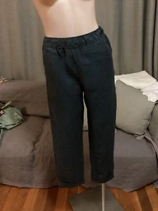 NIQUE navy blue 100% Linen Relaxed Leg Pants Elastic Waist Size 8 - Picture 1 of 11