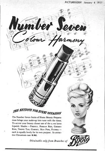 1951 Advert Boots NUMBER 7 'Colour Harmony' Lipstick Small Cosmetics Print Ad - Foto 1 di 1