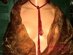ANTIQUE ART DECO RED SAUTOIR MICRO CZECH GLASS BEADED TASSEL FLAPPER NECKLACE - Picture 1 of 6