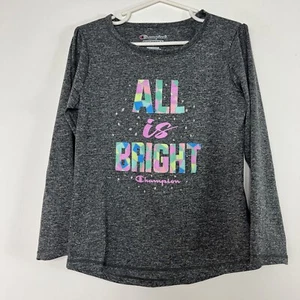 Champion Performance T Shirt Youth Girls Size 6 Gray Long Sleeve Crew Neck Tee - Picture 1 of 12