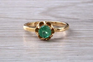 Halbkarätiger Smaragd besetzt Gelbgold Solitär - Bild 1 von 10