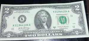 BIRTHDAY NOTE , 2017A, $2 BILL, K01944104, January 4, Or October, 1944, UNCIRC! - Picture 1 of 4