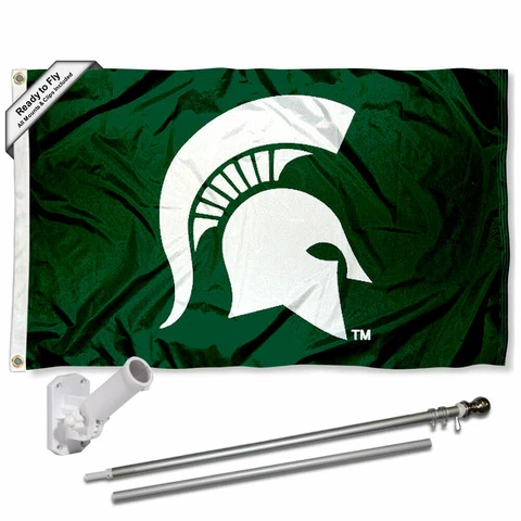 Michigan State Spartans Spartan Head Flag Pole and Bracket Gift Set Package Cover