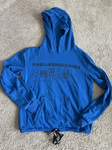 Karl Lagerfeld Paris Parisian Scene Hoodie Sweatshirt Blue Women’s Sz XSmall - Picture 1 of 5