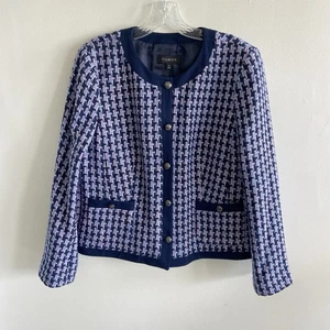 Talbots Tweed Denim Trim Blazer Jacke Blau Lila 14 - Bild 1 von 9