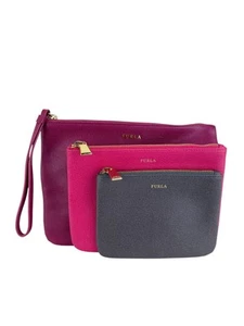 Furla Women's Leather Pouch Wristlet Set Fuchsia Grey - Picture 1 of 15