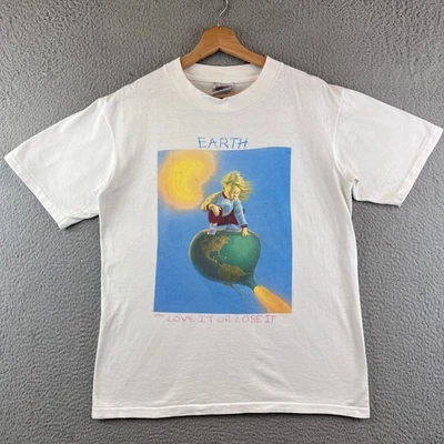 Vintage 90s ART TEE JIM WARREN Earth Love It Or Lose It T Shirt L - Image 1 of 4