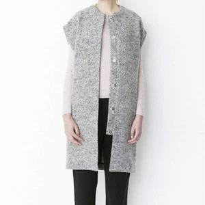 Chaleco Largo Storm Marie Mezcla Lana Ceniza Para Mujer Talla 4 Frontal Snap Dinamarca Lagenlook - Imagen 1 de 16