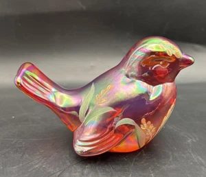 FENTON Red Carnival Glass Hand Painted Floral Bird Gift Shop Exclusive 2004 - Bild 1 von 7