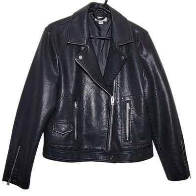 Chaqueta de motociclista Topshop negra de cuero sintético para mujer UK 16 EUR 44 US 12 Foto 1 de 4