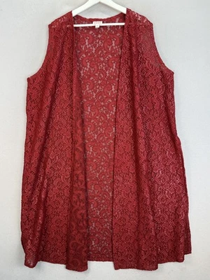 Cárdigan largo abierto de encaje floral rojo brillante talla XL Lularoe para mujer usado en excelente estado Foto 1 de 4