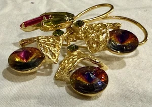 VTG RIVOLI Heliotrope PURPLE RHINESTONE FLORAL PIN JULIANA D+E Style Gold Tone - Picture 1 of 15