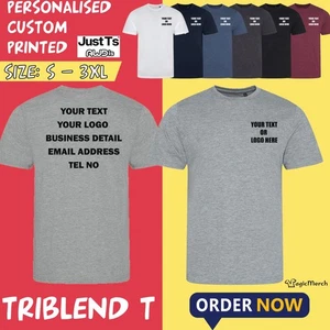 Printed Custom Text Triblend T-Shirt Unisex AWDis Short Sleeve Tee Workwear Top - Picture 1 of 18