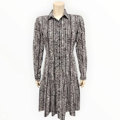 CALVIN KLEIN Women Sz 4 Black White Drop Waist Pleated Button Front Dress - Image 1 of 4