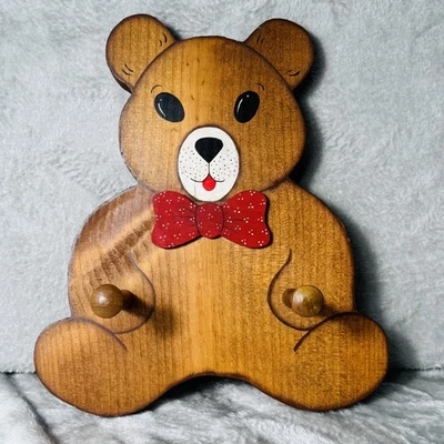 Vintage Rustic Wooden Bear Wall Hook Rack Cabin Lodge Decor Coat Towel Hanger - Image 1 of 4