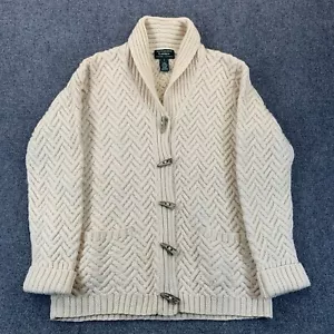 Vintage Lauren Ralph Lauren Hand Knit Worsted Wool Button Sweater Cream White M - Picture 1 of 9