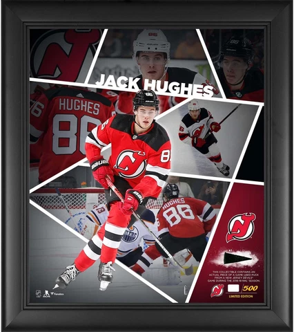 Jack Hughes New Jersey Devils Frmd 15" x 17" Collage & Piece of GU Puck - LE 500 Cover