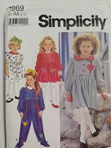 Dress Jumpsuit Girls 2 3 4 Simplicity 7969 Sewing Pattern Cut One Piece Heart - Picture 1 of 10