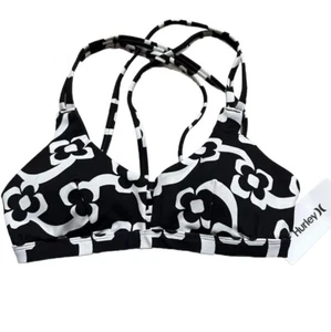 Hurley Mod Max Scoop Bikini Top Women’s SMALL Strappy Black & White NEW $65 - Picture 1 of 9