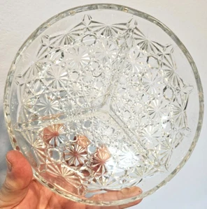 Decorative Glass Three Sectional Dish 7.5" diam Bowl served the greatest snacks - Picture 1 of 4