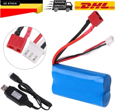 7,4V 2000mAh Akku 2S Li-Ion Battery T Plug mit USB Ladegerät für RC Auto Truck - Bild 1 von 4