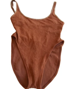 Vtg 70's Faux Suede Leather Swim Bathing Suit High Hip sz 38-40" M L Shok USA - Picture 1 of 20