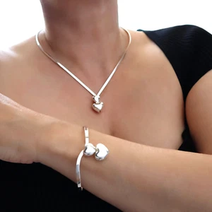 Love Heart Hallmarked 925 Sterling Silver Front Hook Choker Torc Necklace - Picture 1 of 6
