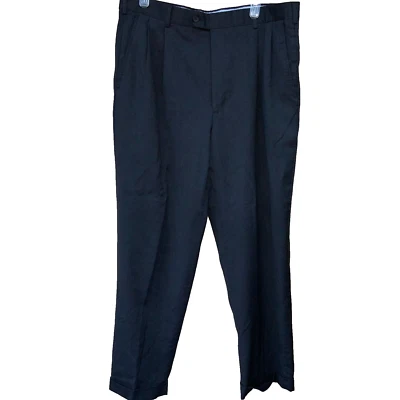 Kirkland Signature Dress Pants Men's 36x30 Black pleated cuffed 100% wool woolma - Image 1 of 4