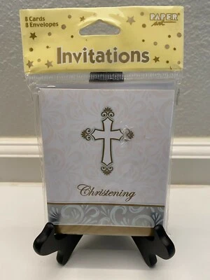 Divinity Tan/Silver/Gold Christening Invitation Cards 8ct. - Image 1 of 2