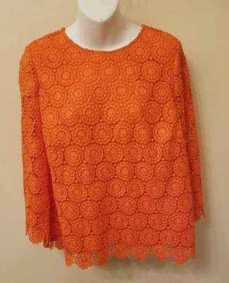 Marks And Spencer Collection Women's Orange Lace 3/4 Sleeve Blouse Top Size 16 - Image 1 of 4