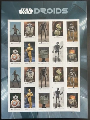 ¡NUEVO! HOJA COMPLETA 2021 DROIDES STAR WARS CANTIDAD:20 BLOQUE DE SELLOS DE EE. UU. 577600 Foto 1 de 3