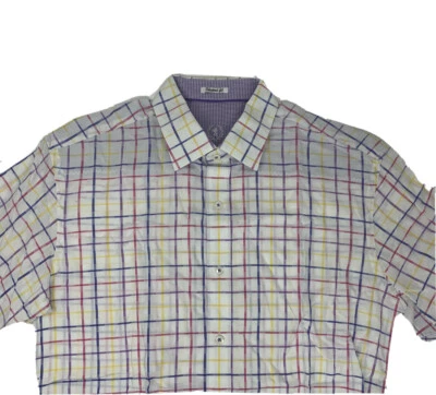 BUGATCHI UOMO SHAPED FIT dress casual shirt sz M Stripped white Pink Yellow Blue - Image 1 of 4