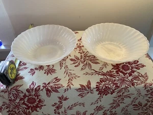 Two Anchor Hocking Fire King Glass White Golden Shell 3x9 Serving Bowls FREE SH - Picture 1 of 6