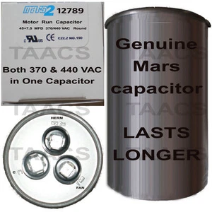 Condensador de doble funcionamiento motor Mars 12789 redondo 45 + 7,5 uf MFD 440/370 V, oferta de 5 - Imagen 1 de 1