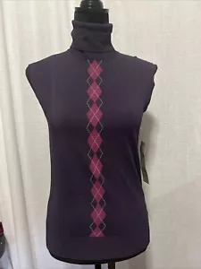 Neu mit Etikett Damen M Argyle Bill Burns Signature ärmelloses Stricktop leicht hoher Ausschnitt - Bild 1 von 8