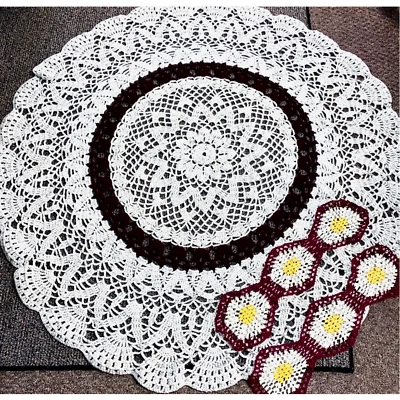 Handmade Crocheted Table Cloth/Tabletop Decor with Set of 2 Dresser Doilies - Image 1 of 4