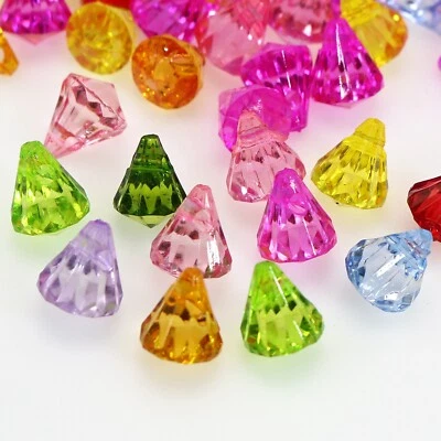 130pcs Mixed Color Transparent Acrylic Diamond Shaped Pendants 9mm Top Hole Bead - image 1 of 4