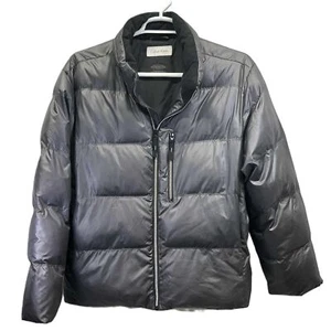 Calvin Klein Silver/Gray Mens High Shine Hooded Quilted Puffer Jacket Large - Picture 1 of 16