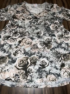 Lularoe Perfect T-L Full Tunic Shirt 🦄 Large 16/20 Roses Gray Peach Pink 16/18 - Picture 1 of 12