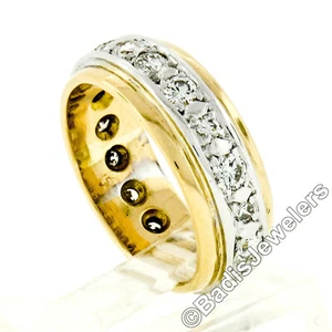 Vintage 14k Two Tone Gold 1.04ctw Round Diamond Wide 6.9mm Eternity Band Ring - Picture 1 of 7