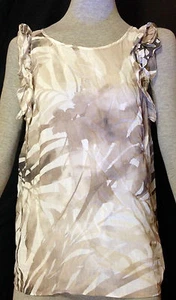 Stile Benetton Slip On Floral Beige Blouse SL sz S - Picture 1 of 10