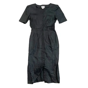 Vintage Anne Tjian for Kenar 2 100% Linen Dress Size 12 Black Short Sleeve NWT - Picture 1 of 12