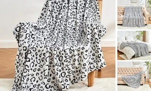 Leopard Print Blanket Fleece Throw for Bed Sofa Travel and Camping, Super Soft - Picture 1 of 8