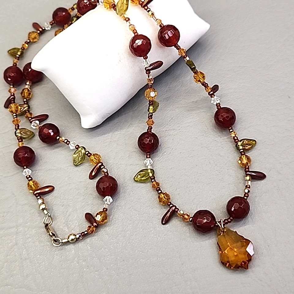 Collar Vintage Cuentas Vidrio Piedra Cornalina Naranja Oro Relleno 25" Foto 1 de 4