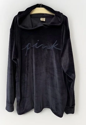 Victoria’s  Secret “Pink” BLACK Velour Hoodie Size XXL  NWT IN PACKAGE Stretchy - Image 1 of 4