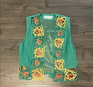 Gilet vintage Howard verde lupo con disegno giallo e rosa taglia 8 adatto come M/L - Foto 1 di 8