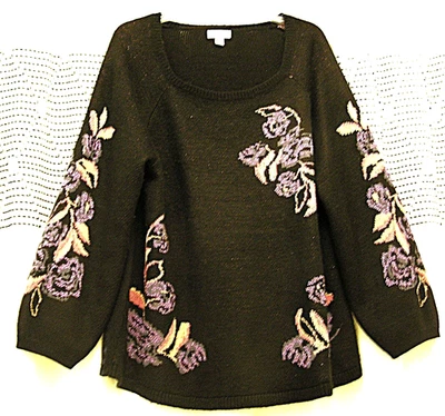 Suéter Style&Co Mujer Negro Jacquard Floral Metálico, Cuello Barco Mangas Largas 2X Foto 1 de 4