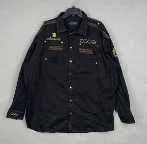 Coogi Shirt Mens 4XL Black Australia Embroidered Button Up Long Sleeve Military - Picture 1 of 14